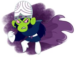 1boy arm_behind_back belt black_eyes black_fur blue_tunic body_fur boots bowsarefriends brain_capsule cape chimpanzee colored_sclera colored_skin commentary english_commentary facing_viewer gloves green_skin highres looking_to_the_side male_focus mojo_jojo pink_sclera powerpuff_girls purple_background purple_cape sharp_teeth solo standing striped_brain_capsule teeth thigh_boots toon_(style) tunic white_belt white_boots white_brain_capsule white_gloves