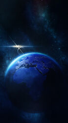 atmospheric_perspective city_lights concept_art continents earth_(planet) galaxy glowing highres lens_flare milky_way moon night night_sky no_humans original planet science_fiction sky space star_(sky) sun theadamtaylor twilight