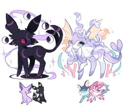 animal_focus bad_id bad_twitter_id charamells coral crescent_moon espeon fins full_moon fusion gen_1_pokemon gen_2_pokemon gen_6_pokemon highres horsea moon moon_phases nintendo no_humans pokemon pokemon_(creature) simple_background sparkle star_(sky) sylveon umbreon vaporeon white_background