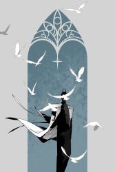 Rule 34 | 1boy, benkdjjituibot, bird, black hair, black skirt, border, coat, covered face, cowboy shot, demon horns, dove, floating cape, grey border, highres, horns, kim dokja, looking at viewer, male focus, omniscient reader&#039;s viewpoint, ornate border, short hair, skirt, solo, too many, too many birds, white coat
