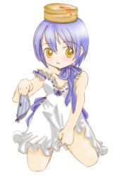 1girl bisuke-tan dress dress_tug female_focus kfc lowres object_on_head panties simple_background solo tagme underwear unworn_panties white_background