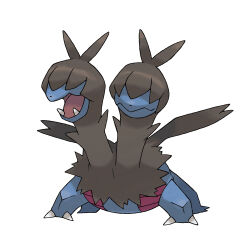 animal_focus claws closed_mouth covered_eyes fangs full_body gen_5_pokemon multiple_heads nintendo no_humans official_art open_mouth pokemon pokemon_(creature) pokemon_bw pokemon_focus simple_background solo sugimori_ken third-party_source white_background zweilous