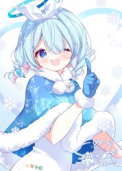 1girl ;d alternate_costume arona_(blue_archive) blue_archive blue_capelet blue_gloves blue_hair blue_halo blush bow_hairband braid capelet coat commentary_request dated fur-trimmed_capelet fur-trimmed_gloves fur_trim gloves hairband halo korean_commentary looking_at_viewer medium_hair multicolored_hair one_eye_closed open_mouth pink_hair signature smile solo streaked_hair subin_(subin_2011) twin_braids two-tone_hair upper_body white_background white_coat white_hairband