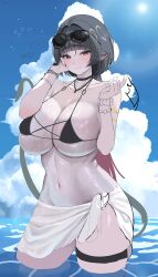 1girl absurdres alternate_breast_size alternate_costume animal_ears bikini black_bikini breasts highres huge_breasts jane_doe_(zenless_zone_zero) kkukki long_tail mouse_ears mouse_girl mouse_tail navel solo swimsuit tail zenless_zone_zero