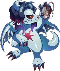 1other animal black_hair black_sclera colored_sclera dragon dragon_village_(series) dragon_village_collection elbow_on_knee furry game_cg hades_(dragon_village) holding holding_animal looking_to_the_side lowres mouse_(animal) official_art red_eyes short_hair skeletal_wings solo standing third-party_source torn_wings transparent_background wings