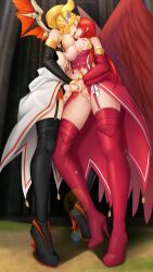 2futa absurdres dirjiland_(mabinogi) futa_with_futa futanari garter_belt glasses highres mabinogi mind_control multiple_futa nipple_stimulation player_character_(mabinogi) red_hair succubus_(mabinogi)