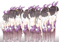 6+girls adjusting_clothes adjusting_leotard animal_ears ass backless_outfit bare_shoulders black_bow black_bowtie black_pantyhose bow bowtie braid breasts brown_hair detached_collar ebifly fake_animal_ears fake_tail from_behind glasses hands_on_own_ass leotard long_hair multiple_girls original pantyhose playboy_bunny ponytail purple_leotard rabbit_ears rabbit_tail ribbon short_hair small_breasts standing strapless strapless_leotard tail thighs twin_braids twintails wrist_cuffs