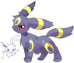 Rule 34 | black fur, choko (sweetpocket), commentary request, creature, creature focus, crescent, eevee, full body, gen 1 pokemon, gen 2 pokemon, light smile, nintendo, no humans, open mouth, pokemon, pokemon (creature), red eyes, simple background, smile, solo focus, umbreon, white background