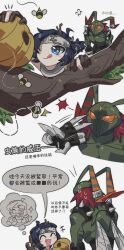 Rule 34 | beehive, digimon, digimon (creature), exoskeleton, fang, highres, red hair, spikes, stingmon, wings