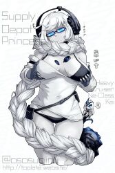 Rule 34 | ..., 2girls, abyssal ship, bikini, black bikini, blue eyes, blush, braid, breasts, character name, cleavage, closed mouth, commentary request, detached sleeves, double v, glasses, grabbing own breast, hair scarf, hands on own chest, headphones, highres, horns, kantai collection, large breasts, long hair, looking at viewer, multiple girls, nail polish, ne-class heavy cruiser, oso (toolate), panties, simple background, single braid, single horn, solo focus, speech bubble, spoken ellipsis, supply depot princess, sweat, swimsuit, translation request, twitter username, underwear, v, very long hair, watermark, web address, white background, white hair