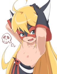 10s 1girl aqua_eyes armpits arms_up blonde_hair blue_eyes bubukka doronjo female_focus flat_chest leopard_(yatterman) leotard loli long_hair looking_at_viewer mask nipples solo time_bokan_(series) yatterman yoru_no_yatterman
