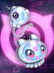 Rule 34 | blue eyes, circle, digimon, digimon (creature), digimon ghost game, floating, gusart, highres, jellyfish, looking to the side, one-eyed, puyomon, puyoyomon, sharp teeth, teeth, tentacles