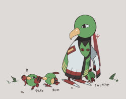 andou_(miura_kon) bird black_eyes commentary_request creatures_(company) evolutionary_line closed_eyes game_freak gen_2_pokemon grass looking_to_the_side musical_note natu nintendo pokemon pokemon_(creature) standing translation_request walking xatu