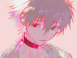 1boy collarbone collared_shirt colored_eyelashes fishcoooo grey_hair hair_between_eyes male_focus nagisa_kaworu neon_genesis_evangelion raised_eyebrows red_eyes shirt simple_background sketch upper_body white_background white_shirt