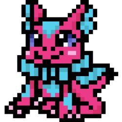 Rule 34 | blue eyes, blush, claws, digimon, digimon (creature), elizamon, happy, lowres, pixel art, purple eyes, ribbon, simple background, smile, suncatstudiosyt, tail, white background