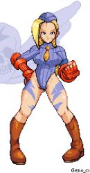 1girl animated animated_gif bare_shoulders blonde_hair blue_eyes boots braid breasts cammy_white fingerless_gloves geno_cl gloves hand_on_own_hip hat highleg highleg_leotard large_breasts leotard long_sleeves necktie official_alternate_costume pixel_art skull sleeveless street_fighter street_fighter_zero_(series)