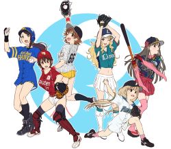10s 6+girls arm_up arms_up ass baseball baseball_bat baseball_cap baseball_glove baseball_jersey baseball_uniform bike_shorts black_eyes black_hair black_socks blonde_hair blue_eyes blush boots breasts brown_eyes brown_hair chiba_lotte_marines clothes_writing commentary_request crop_top flower fukuoka_softbank_hawks futaba_anzu gloves green_eyes hakama hakama_short_skirt hakama_skirt hat helmet highres hokkaido_nippon-ham_fighters honda_mio idolmaster idolmaster_cinderella_girls japanese_clothes jersey knee_boots kneehighs kobayakawa_sae large_breasts long_hair looking_at_viewer looking_back low_twintails multiple_girls navel nigou nippon_professional_baseball ohtsuki_yui oikawa_shizuku one_eye_closed open_mouth orix_buffaloes pink_legwear pitching pleated_skirt ponytail red_gloves saitama_seibu_lions sandals shirt shoes short_hair short_shorts shorts skirt smile sneakers socks spiked_hair sportswear standing striped_bike_shorts striped_clothes striped_shirt sweat thighhighs touhoku_rakuten_golden_eagles twintails vertical-striped_clothes vertical-striped_shirt very_long_hair white_skirt wide_sleeves yamato_aki