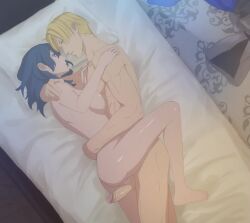 1boy 1girl animated bed blonde_hair blue_eyes blue_hair breasts cum cum_in_pussy dimitri_alexandre_blaiddyd female_byleth_(fire_emblem) fire_emblem fire_emblem:_three_houses hetero karini large_breasts medium_hair nintendo nude tagme vaginal video