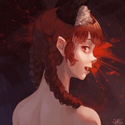 1girl animal_ears back braid cat_ears cat_girl commentary dated english_commentary extra_ears freckles highres hippppodraw kaenbyou_rin lips long_hair looking_at_viewer looking_back open_mouth red_eyes red_hair side_braids signature solo touhou twin_braids upper_body