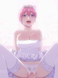 Rule 34 | 10s, 1boy, 1girl, 2019, animated, animated gif, bare shoulders, blue eyes, blush, bouncing breasts, breasts, bridal veil, bride, censored, cleavage, clothed sex, clothes lift, collarbone, cowgirl position, crotchless, crotchless panties, dress, dress lift, drooling, earrings, elbow gloves, flower, girl on top, gloves, gluteal fold, go-toubun no hanayome, hair between eyes, hair flower, hair ornament, hetero, jewelry, lace, lace panties, large breasts, lips, looking at viewer, looping animation, mosaic censoring, mushiro (nijie728995), nakano ichika, open mouth, panties, penis, pink hair, pov, pov crotch, pussy, pussy juice, saliva, sex, short hair, single earring, sleeveless, sleeveless dress, smile, solo focus, spread legs, straddling, strapless, strapless dress, sweat, teeth, thighhighs, thighs, underwear, vaginal, veil, wedding dress, white dress, white flower, white gloves, white headwear, white panties, white thighhighs