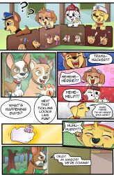 absurdres chase_(paw_patrol) commentary dog english_commentary english_text highres marshall_(paw_patrol) paw_patrol skye_(paw_patrol) tagme tickling