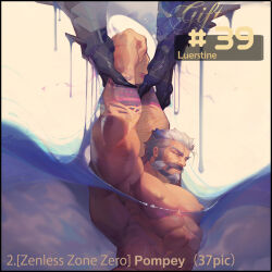 2boys abs bad_link bara beard black_skin bound colored_skin corruption facial_hair full_beard highres large_pectorals luerstine male_focus mature_male monster_boy multiple_boys muscular muscular_male nipples nude paid_reward_available partially_submerged pectorals pompey_(zenless_zone_zero) short_hair solo_focus thick_beard thick_eyebrows tsurime upper_body white_hair zenless_zone_zero