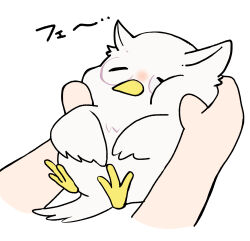 1girl animal beak bird closed_eyes facing_viewer feathers feh_(fire_emblem_heroes) fire_emblem fire_emblem_heroes fukamachica highres holding holding_animal holding_bird nintendo owl translation_request white_feathers