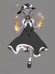 Rule 34 | 1girl, alien, bare arms, black hat, black shoes, black skirt, black vest, bolos, bow, collared vest, commentary, english commentary, fighting stance, full body, grey background, hat, hat bow, leg up, long skirt, looking at viewer, mary janes, monsterification, neckerchief, one-eyed, pinstripe sleeves, pleated skirt, puffy short sleeves, puffy sleeves, shirt, shoes, short sleeves, simple background, skirt, skirt set, socks, solo, tachi-e, tentacles, touhou, touhou (pc-98), vest, white bow, white neckerchief, white shirt, white socks, yellow eyes, yuki (touhou)