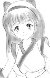 1girl ainu_clothes breasts hair_ribbon highres long_hair looking_at_viewer monochrome nakoruru ribbon samurai_spirits sketch small_breasts smile snk solo the_king_of_fighters