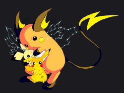 artist_name black_eyes bright_pupils closed_mouth commentary electricity evolutionary_line gen_1_pokemon gen_2_pokemon highres looking_at_viewer mimi_(mi-sa1996) nintendo no_humans open_mouth pichu pikachu pokemon pokemon_(creature) raichu simple_background smile white_pupils