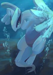 animal_focus blue_eyes bubble closed_mouth colored_skin creatures_(company) game_freak gen_2_pokemon highres keruasu0629 legendary_pokemon lugia nintendo pokemon pokemon_(creature) solo tail underwater water white_skin wings