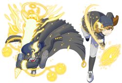Rule 34 | absurdres, banchomamemon, banchou, baseball bat, baseball cap, baseball glove, brown hair, cape, delinquent, digimon, digimon (creature), energy, hat, highres, open mouth, sharp teeth, teeth