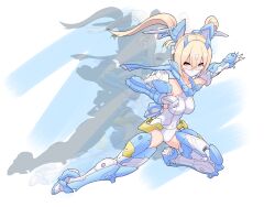 1girl absurdres asura_ninja blonde_hair boots breasts full_body gloves headgear highres leotard long_hair mask mecha_musume medium_breasts megami_device mouth_mask ryuseiryui solo twintails variant_set white_leotard