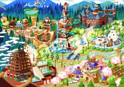 6+others aircraft architecture balloon barrel bird bridge building bush carousel castle chimney christmas_tree city cloud day dock fantasy fence ferris_wheel flag forest fountain highres house issiki_toaki ladder lake lamppost landscape lantern mountain multiple_others nature no_humans original outdoors pagoda path pine_tree railing railroad_tracks rainbow river road scenery sign sky snow snowman stairs star_(symbol) string_of_flags tower town train tree tree_stump village water watercraft waterfall windmill winter