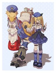 Rule 34 | bird, black gloves, blonde hair, blue dress, blue footwear, blue hat, boots, chocobo, criangle k., cropped jacket, dokibird (vtuber), dokibird (vtuber) (retro doki), dragoon (dokibird), dress, final fantasy, fingerless gloves, full body, gloves, green eyes, grey jacket, hat, highres, indie virtual youtuber, jacket, knee boots, long hair, shadow, single leg pantyhose, standing, virtual youtuber