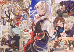 &gt;_&lt; 5boys 5girls ? @_@ ^^^ ahoge animal_ears beatrix_(granblue_fantasy) beer_mug blonde_hair blush_stickers bodysuit braid braided_ponytail brown_hair candy_apple cassius_(granblue_fantasy) chair chibi choker commentary_request cup diamond-shaped_pupils diamond_(shape) diving_helmet earrings erune eustace_(granblue_fantasy) farrah_(granblue_fantasy) fighter_(granblue_fantasy) food food_on_face food_stand fruit full_moon gloves gran_(granblue_fantasy) granblue_fantasy hand_fan hat helmet ice_cream ilsa_(granblue_fantasy) isaac_(granblue_fantasy) jam japanese_clothes jewelry kimono kinchaku long_hair looking_at_viewer lyria_(granblue_fantasy) moon mug multiple_boys multiple_girls multiple_views night night_sky notice_lines obi one_eye_closed oven_mitts paper_fan ponytail popped_collar pouch ramune sash short_hair single_earring sitting sky smile solo_focus sparkle spoon squiggle strawberry sumeshi_(ginshari40) sundae symbol-shaped_pupils table takoyaki tassel tassel_earrings tearing_up uchiwa vaseraga vyrn_(granblue_fantasy) white_hair window yukata zeta_(granblue_fantasy)