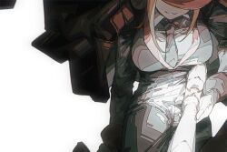 Rule 34 | 2girls, absurdres, black coat, black jacket, black necktie, black pants, blonde hair, breasts, chinese commentary, chromatic aberration, coat, commentary request, dikke, gloves, hand on another&#039;s foot, highres, jacket, large breasts, ligne claire, long sleeves, mole, mole on cheek, multiple girls, necktie, pants, parted lips, reverse:1999, simple background, smile, stepped on, tennant (reverse:1999), white background, white footwear, white gloves, zhizhizi