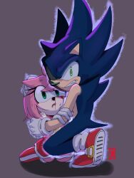 amy_rose angry black_fur black_hair blood boots bracelet dark_sonic dress fangs gloves hairband hedgehog izachansenpai20 jewelry medium_hair pink_fur pink_hair protecting red_dress red_shoes scary_face sega shoes socks sonamy sonic_(series) sonic_the_hedgehog sonic_x spiked_hair tms_entertainment white_gloves white_socks