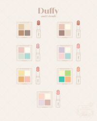 absurdres cookieann copyright_name duffy_and_friends duffy_the_disney_bear eyeshadow gelatoni highres linabell lipstick makeup makeup_palette meecosme no_humans olu_mel shelliemay stellalou tagme