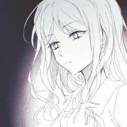 1girl bang_dream! bang_dream!_it&#039;s_mygo!!!!! chinese_commentary closed_mouth commentary_request expressionless greyscale hand_in_own_hair highres long_hair monochrome muonrei00 nagasaki_soyo school_uniform solo tsukinomori_school_uniform upper_body