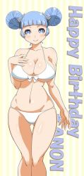 Rule 34 | 10s, 1girl, birthday, breasts, double bun, female focus, haganemaru kennosuke, hair bun, kanon (senran kagura), large breasts, looking at viewer, matching hair/eyes, senran kagura, senran kagura new wave, smile, solo, swimsuit, symbol-shaped pupils
