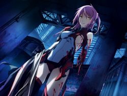 amputee baldr_sky blood breasts cyborg nagisa_chinatsu purple_hair smile