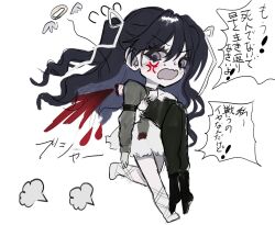 1boy 1girl akai_ringo_(eveyuno) blood chibi decapitation dress highres looking_at_another original standing twintails white_background white_dress