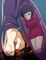 ada_wong angry bare_legs barefoot black_hair capcom clenched_teeth defeat eating elmonais feet foot_focus helpless inside_creature night night_sky predator_and_prey resident_evil resident_evil_4 short_hair sky soles teeth toe_scrunch toes vore