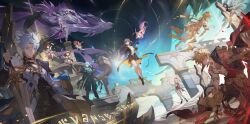 3boys 6+girls abs aglaea_(honkai:_star_rail) anaxa_(honkai:_star_rail) animal_ears antenna_hair aqua_hair architecture arm_tattoo armlet armor black_choker black_coat black_gloves black_jacket black_shirt blonde_hair blue_cape blue_eyes braid cape castorice_(honkai:_star_rail) cat_ears cat_girl chest_tattoo choker cipher_(honkai:_star_rail) coat commentary dress english_commentary fingerless_gloves flower gloves gold_necklace gradient_hair greco-roman_architecture hair_between_eyes hair_flower hair_ornament highres honkai:_star_rail honkai_(series) hyacine_(honkai:_star_rail) jacket jewelry laurel_crown medium_hair mem_(honkai:_star_rail) miniskirt multicolored_hair multiple_boys multiple_girls mydei_(honkai:_star_rail) necklace open_clothes open_coat open_jacket pauldrons phainon_(honkai:_star_rail) pollux_(honkai:_star_rail) purple_eyes purple_hair red_hair red_tattoo shirt short_hair shoulder_armor side_braid single_glove single_pauldron skirt stelle_(honkai:_star_rail) tattoo tiara tition toned toned_male trailblazer_(honkai:_star_rail) trianne_(honkai:_star_rail) tribbie_(honkai:_star_rail) trinnon_(honkai:_star_rail) white_coat white_dress white_hair yellow_eyes