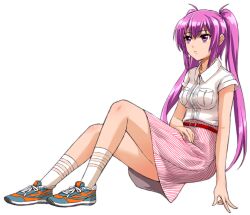 Rule 34 | 1girl, beatmania iidx, bemani, breasts, full body, goli matsumoto, hair between eyes, long hair, medium breasts, mizushiro celica, official art, open mouth, pink eyes, pink hair, shoes, sidelocks, skirt, sneakers, solo, twintails