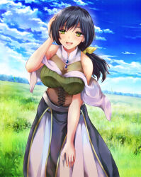 1girl black_hair boots dress green_eyes hair_ribbon kuon_makoto official_art ribbon shizuko_(yuusha_ni_zenbu_ubawareta_ore_wa_yuusha_no_hahaoya_to_party_wo_kumimashita!) thigh_boots yuusha_ni_zenbu_ubawareta_ore_wa_yuusha_no_hahaoya_to_party_wo_kumimashita!