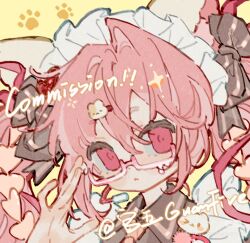 animal animal_hands bad_tag bow cat collared guanfive highres maid non-web_source sample_watermark semi-rimless under-rim upper watermark