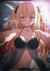 1girl blonde_hair breasts chromashift elf female_focus hag long_hair misaki_nonaka multicolored_hair necromancer pointy_ears red_eyes red_hair ruby_runeheart small_breasts solo solo_focus two-tone_hair virtual_youtuber vtuber_fanart witch