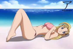 Rule 34 | 1girl, arekusanderu, blonde hair, feet, furinji miu, ocean, shijou saikyou no deshi ken&#039;ichi, solo, swimsuit